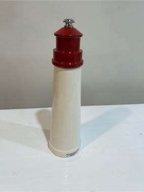 White and Red Ceramic Lighthouse Salt or Pepper Mill - Decorative Grinder